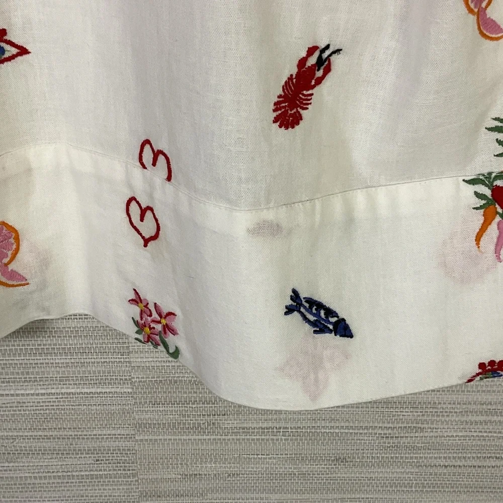 Caroline Constas White Crop Button Up Embroidered Top Med Summer Print Linen - Picture 12 of 13